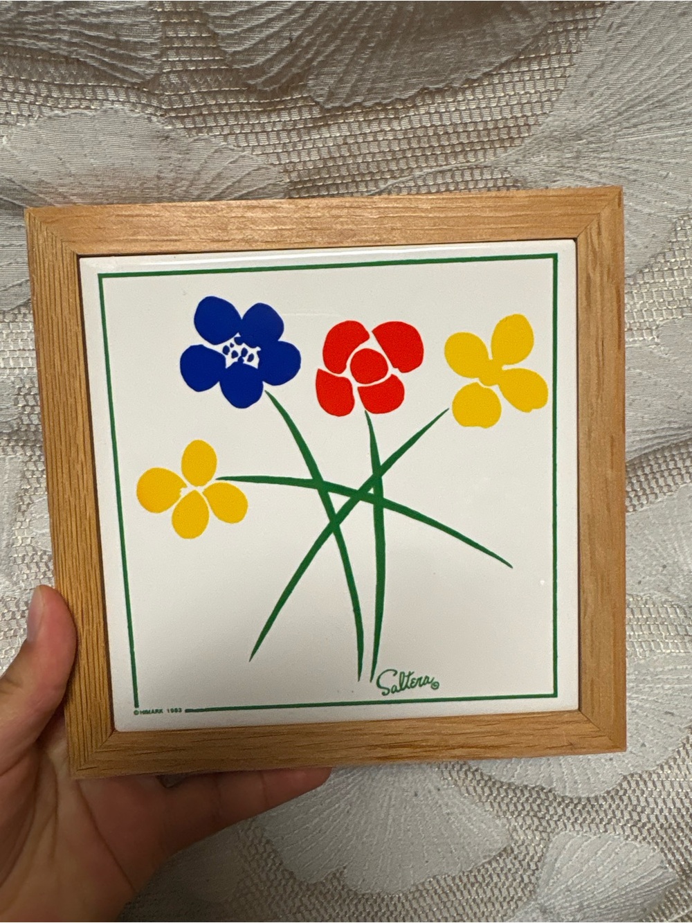 Floral Wall Tile Artwork - Blue, Red, Yellow, Green